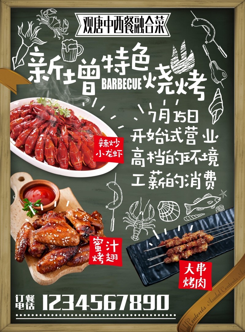 餐饮美食仿粉笔字中西餐融合菜宣传促销海报