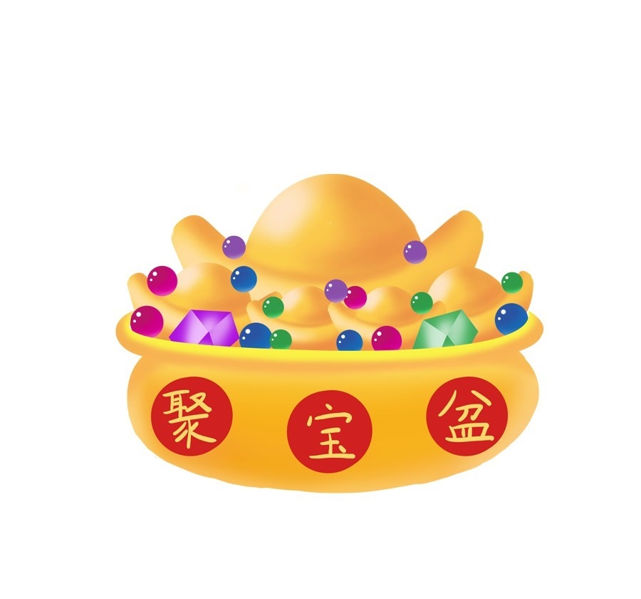 手绘聚宝盆插画元素