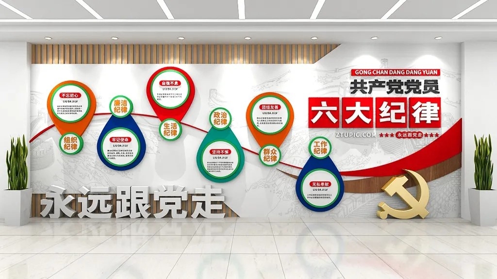 原创红色党员六大纪律党纪党建文化墙