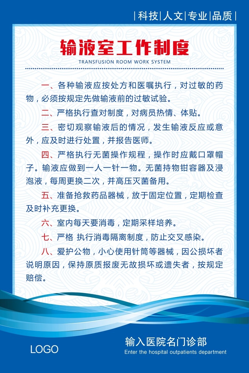 诊所医院输液室工作制度牌