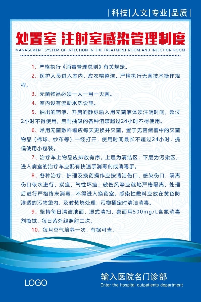 诊所医院处置室注射室感染管理制度牌