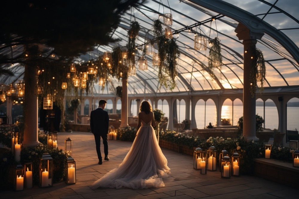 AI数字艺术户外清新草坪婚礼现场摄影图