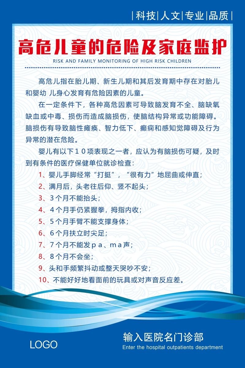 诊所医院高危儿童的危险及家庭监护制度牌