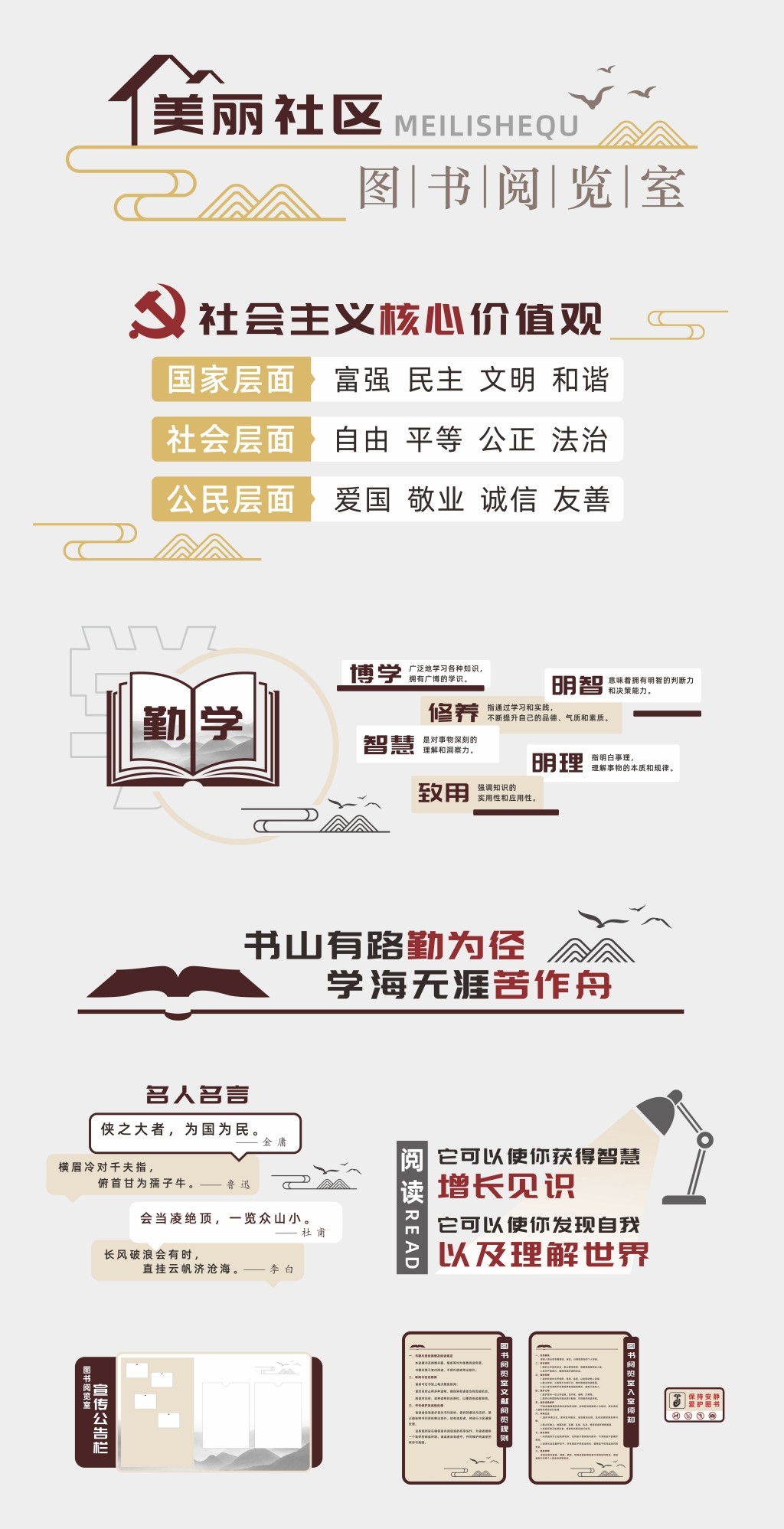 社区图书室阅览室标语文化墙