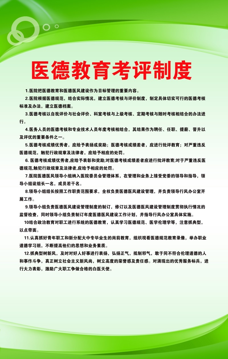 诊所医院医德教育考评制度牌
