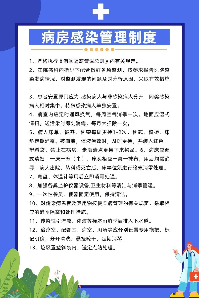 诊所医院蓝色病房感染管理制度牌