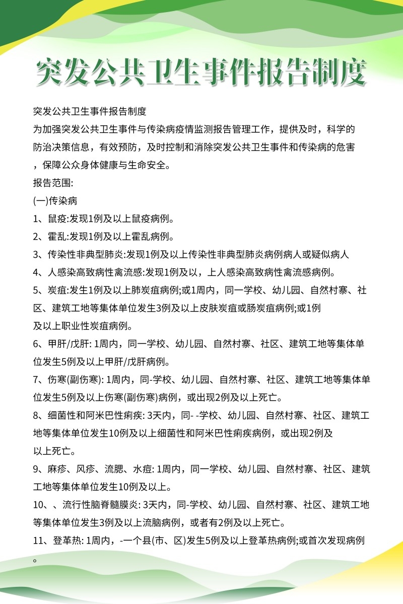 诊所医院突发公共卫生事件报告制度牌