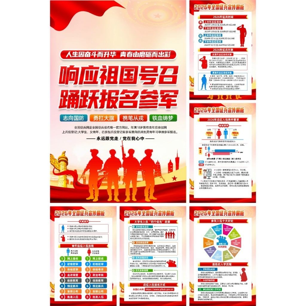 2026年参军入伍征兵政策宣传海报套图挂画DM单页 (4)