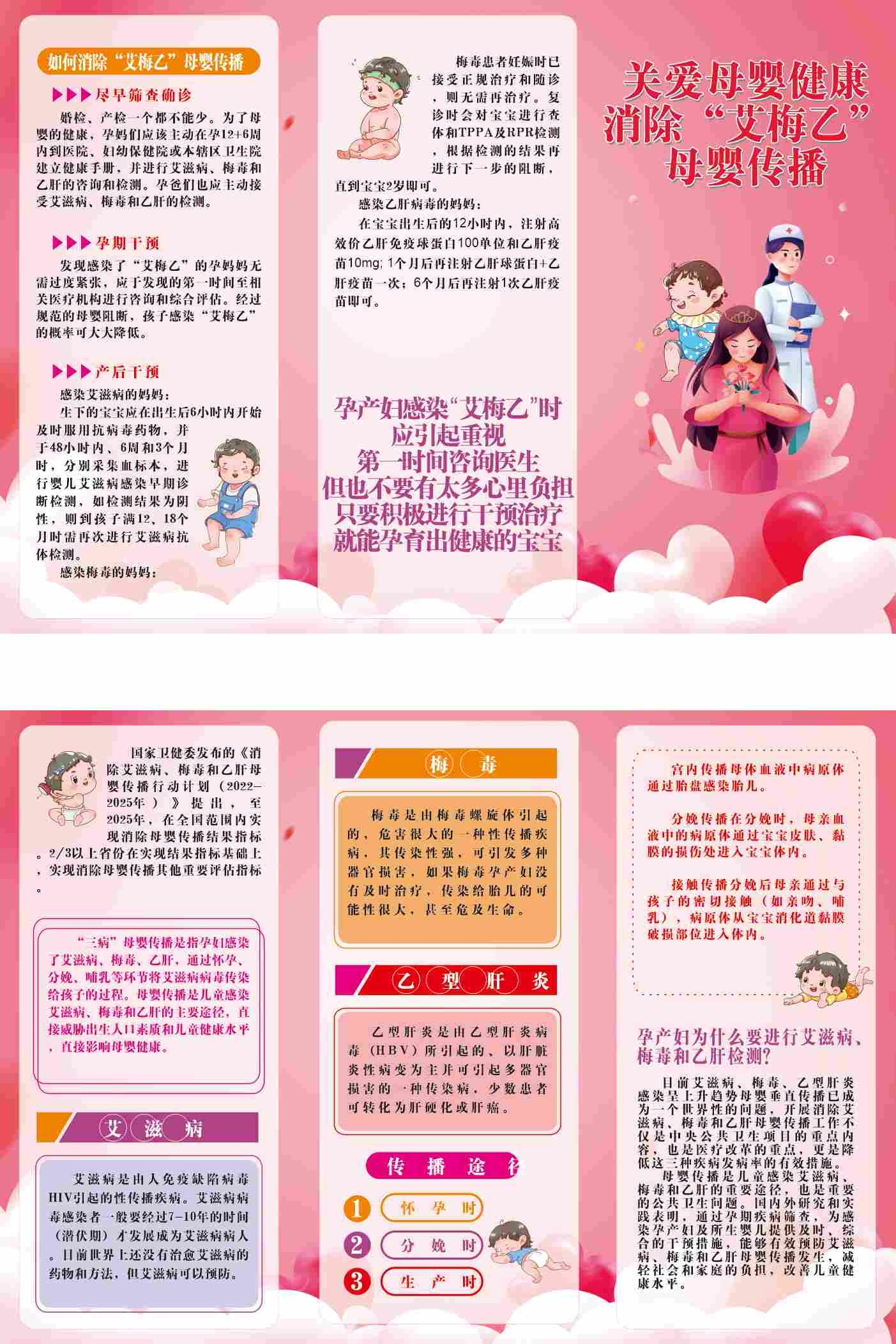 消除母婴疾病知识消除艾滋病梅毒乙肝宣传三折页