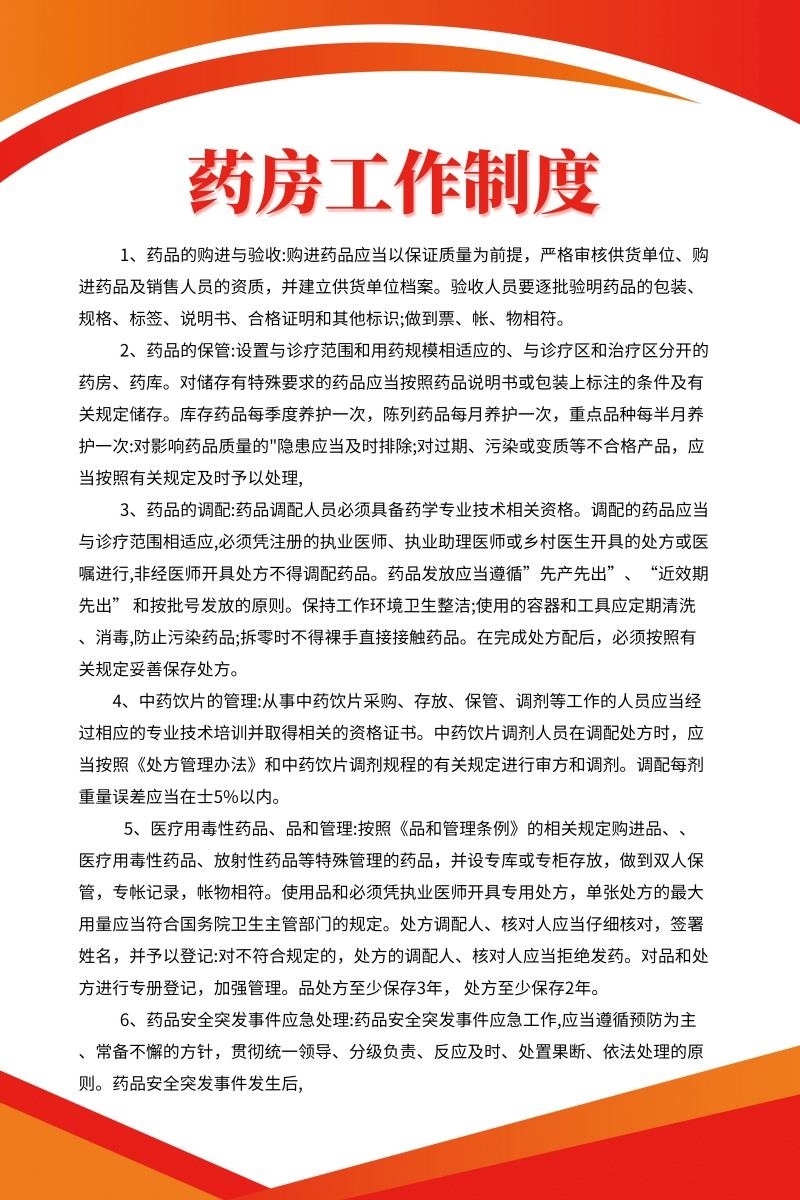诊所医院红色药房工作制度牌