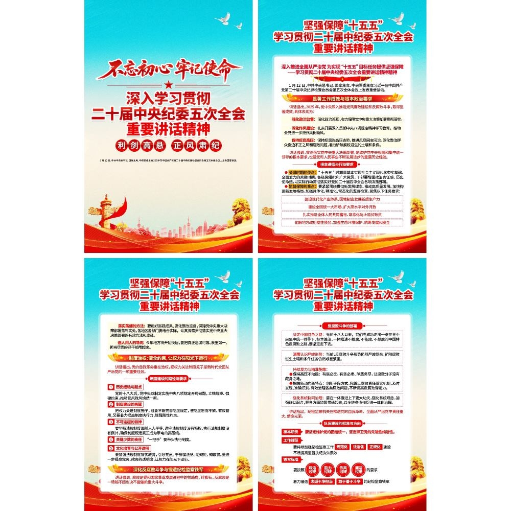 学习贯彻二十届中纪委五次全会精神海报套图挂画DM宣传单