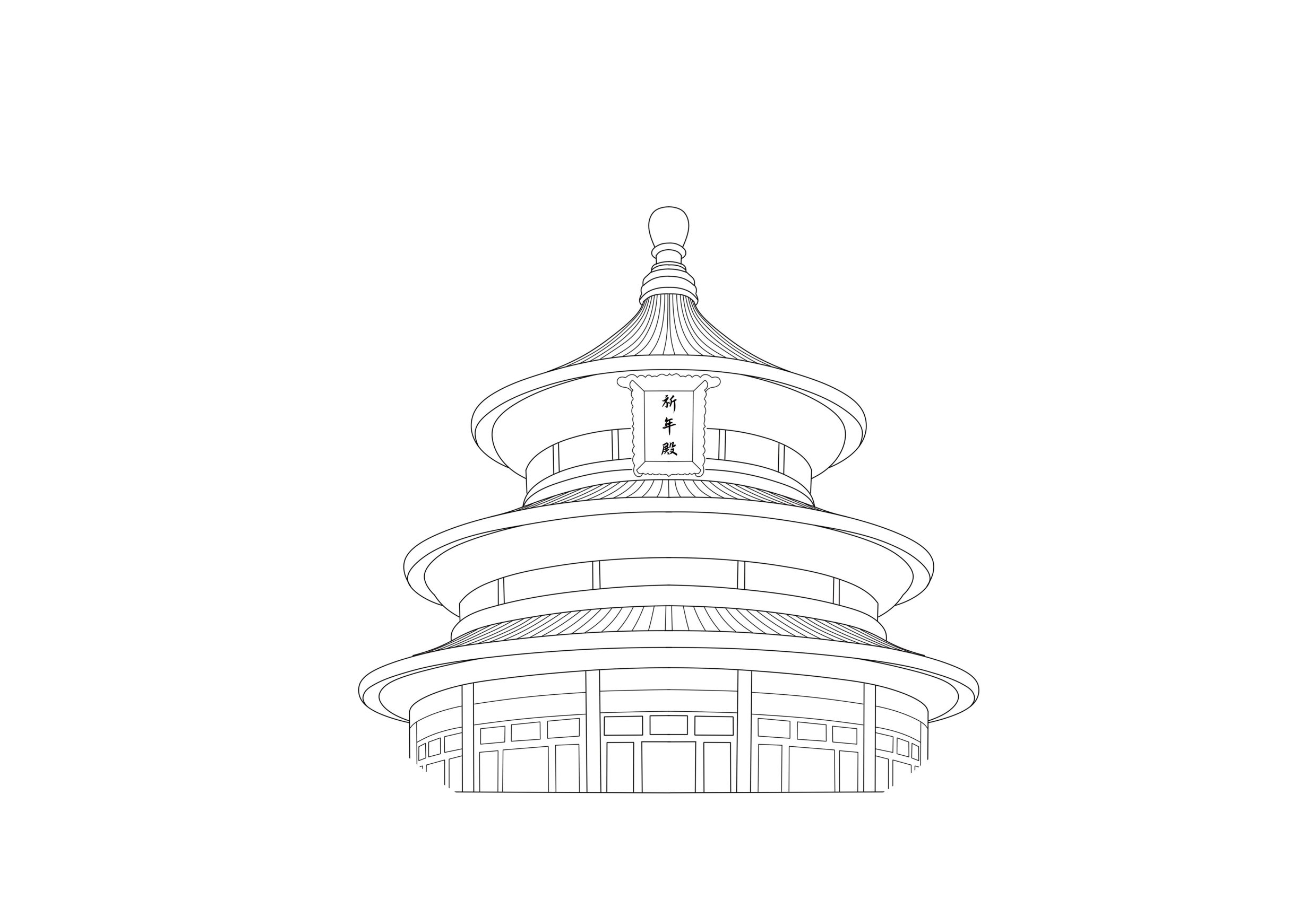 天坛剪影线稿免抠矢量素材