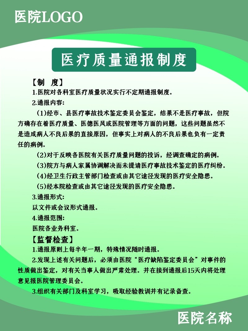 诊所医院医疗质量通报制度牌