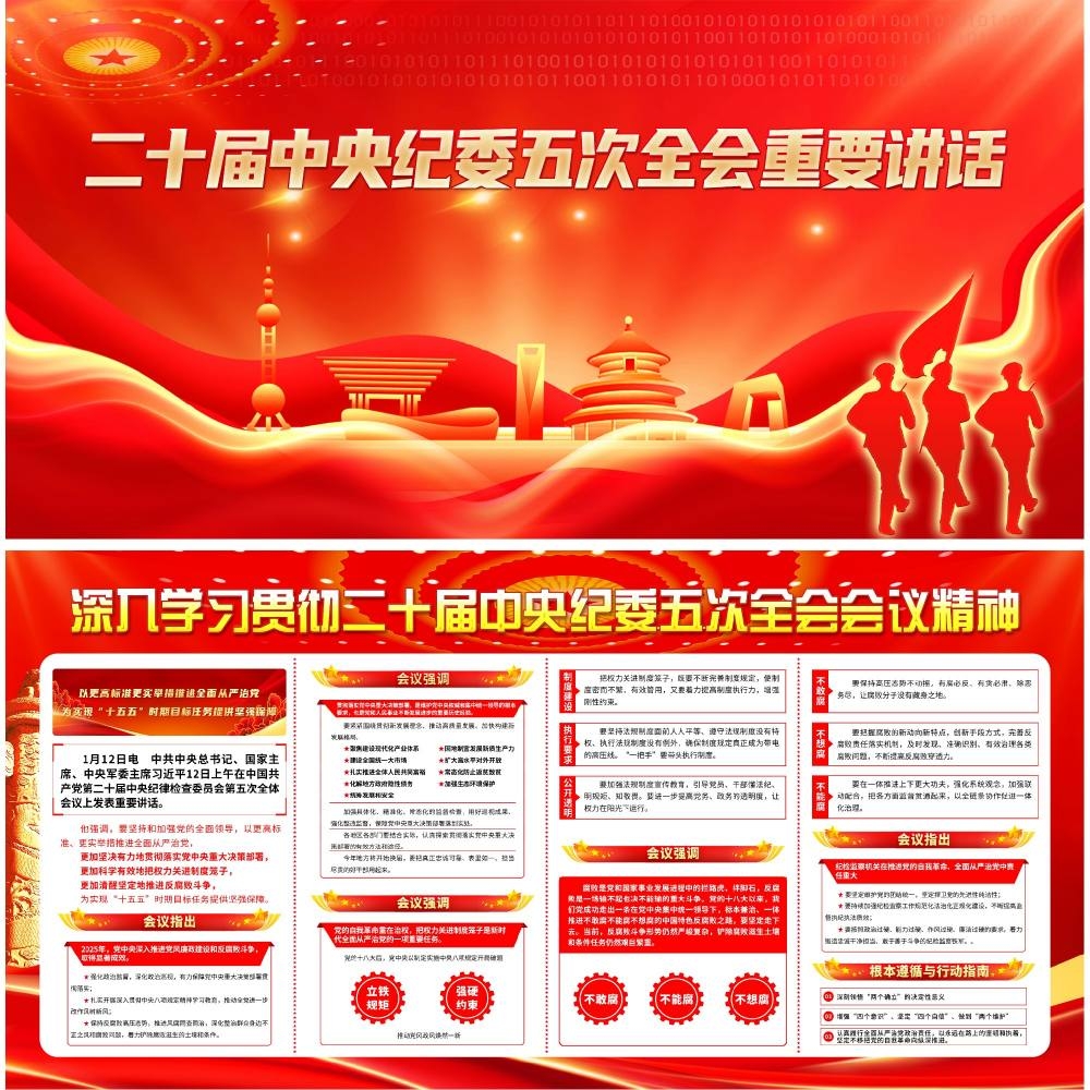 学习贯彻二十届中纪委五次全会精神展板宣传栏