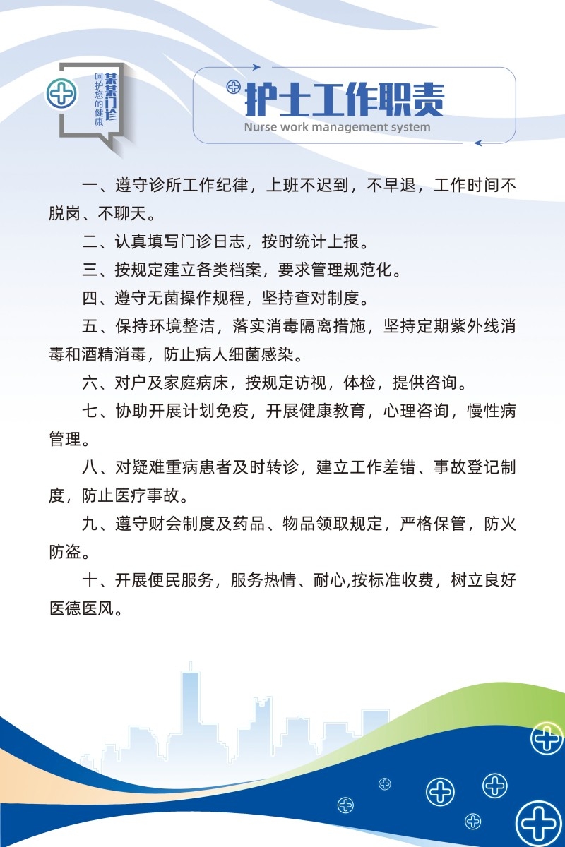诊所医院护士工作职责制度牌