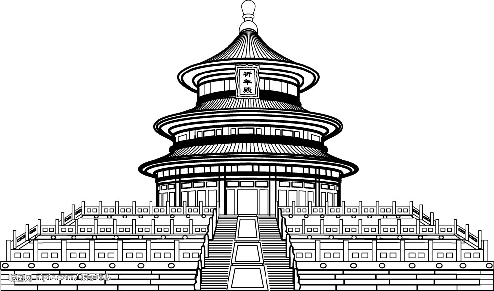 天坛剪影线稿免抠矢量素材 (25)