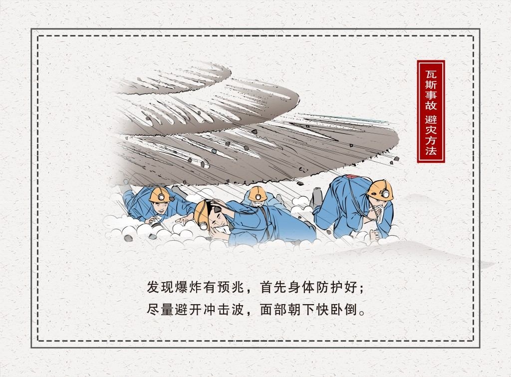 煤矿井下瓦斯事故避险方法漫画插画