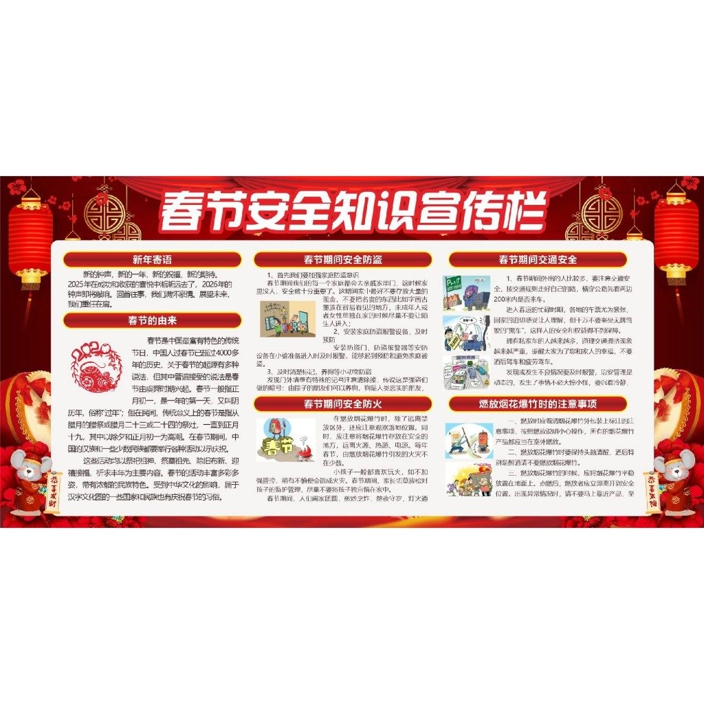 2026年春节安全知识宣传栏展板CDR