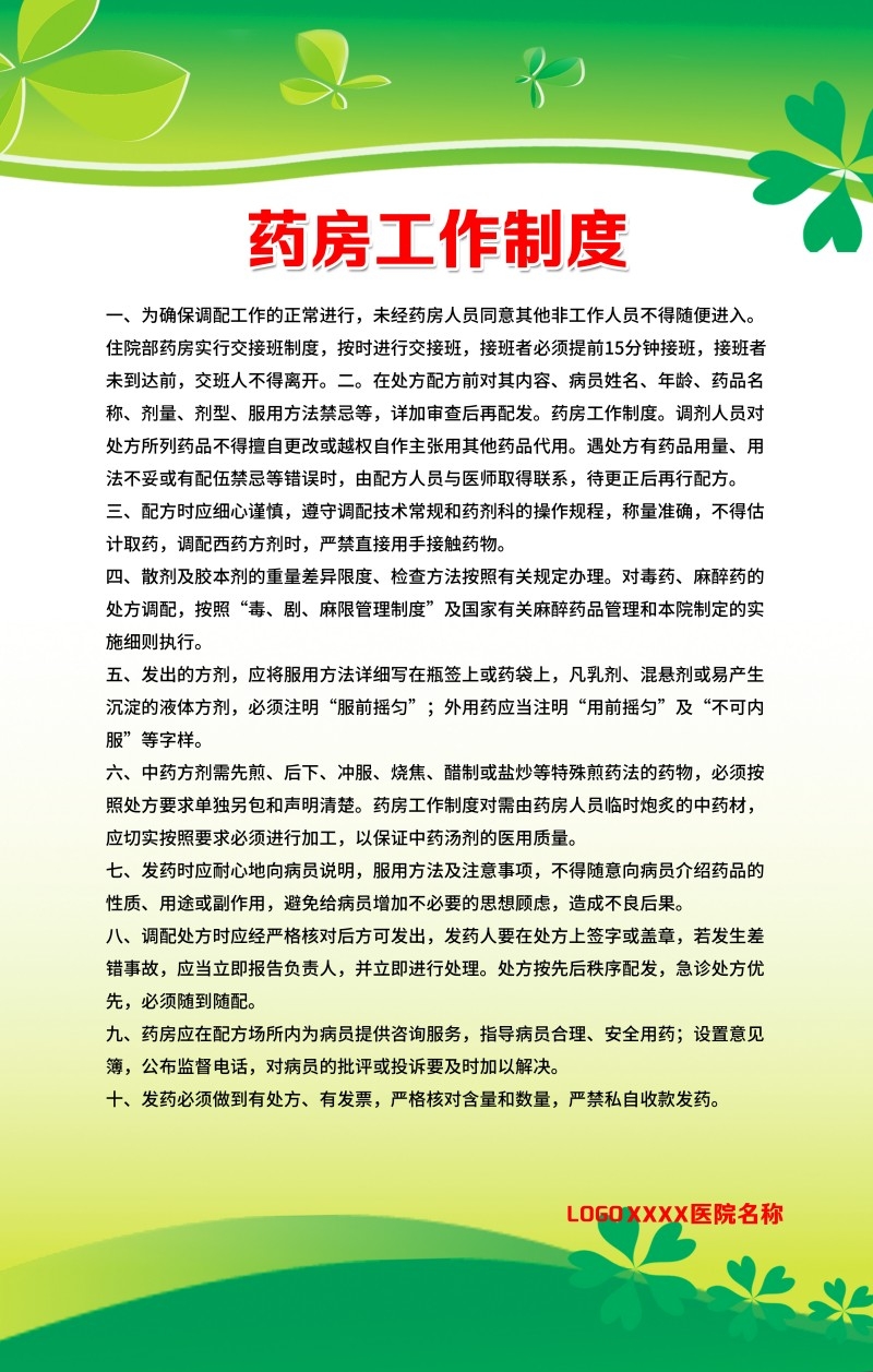 诊所医院药房工作制度牌