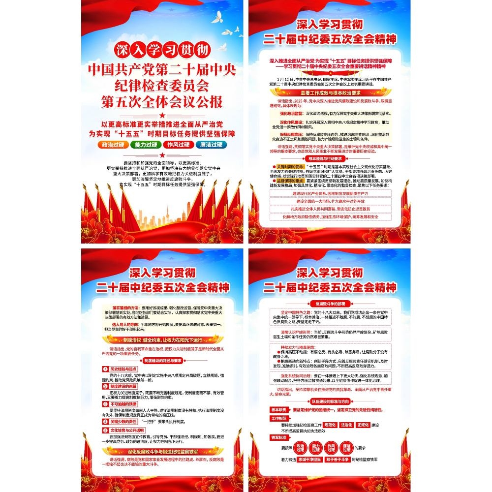 学习贯彻二十届中纪委五次全会精神海报套图挂画DM宣传单