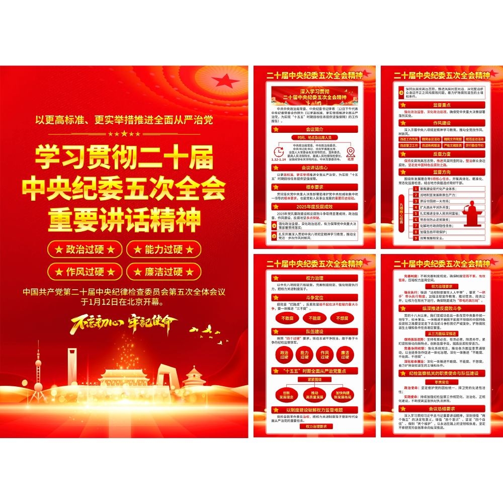 学习贯彻二十届中纪委五次全会精神海报套图挂画DM宣传单 (1)