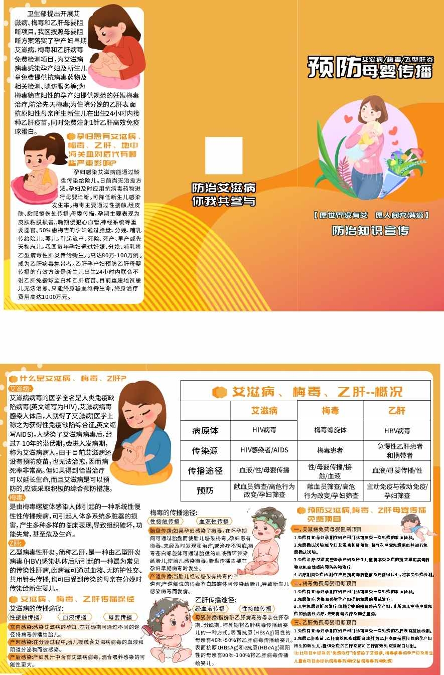 消除母婴疾病知识消除艾滋病梅毒乙肝宣传三折页