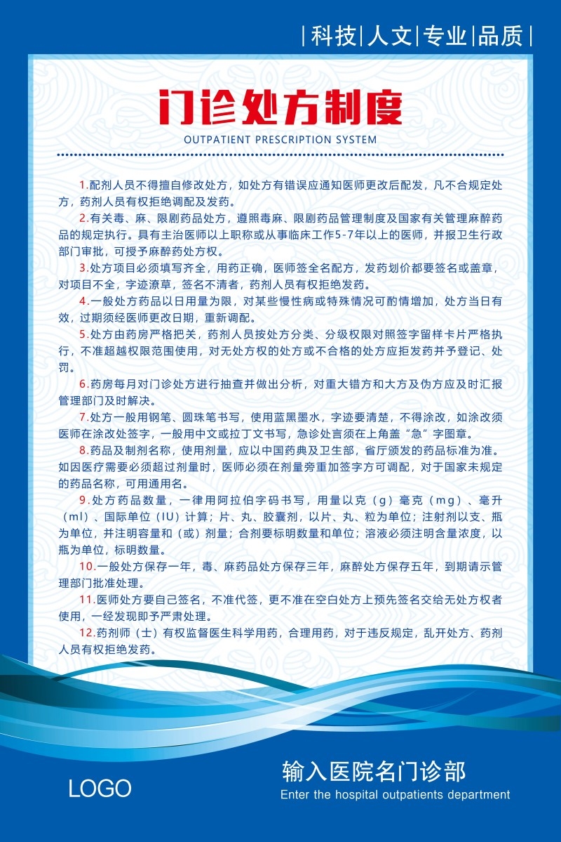 诊所医院门诊处方制度牌