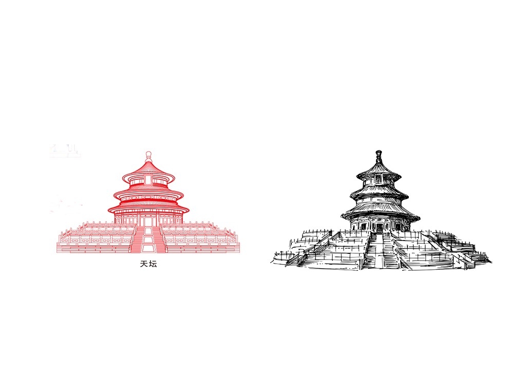 天坛剪影线稿免抠矢量素材