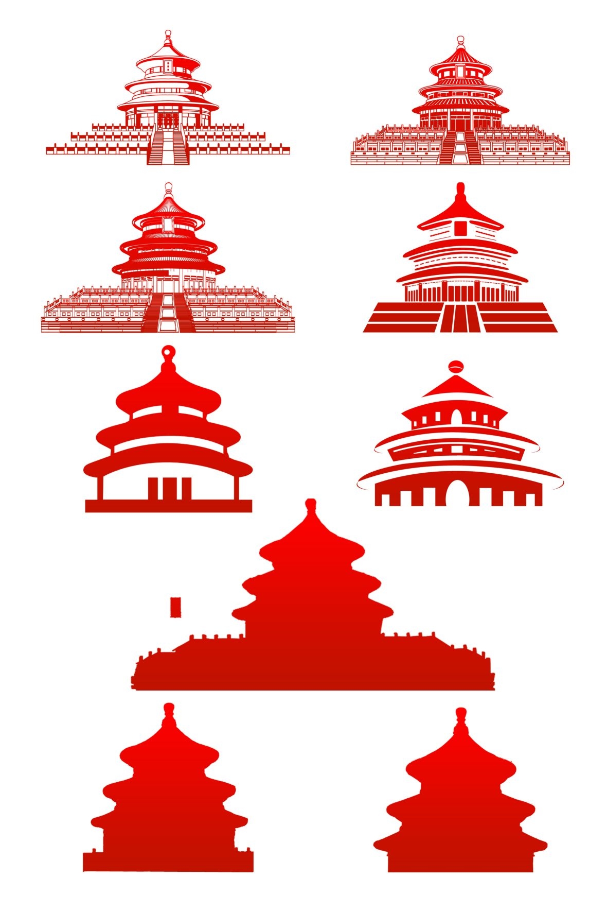 天坛剪影线稿免抠矢量素材