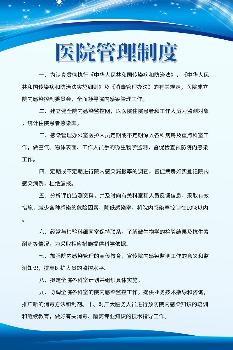 诊所医院简约蓝色医院管理制度牌