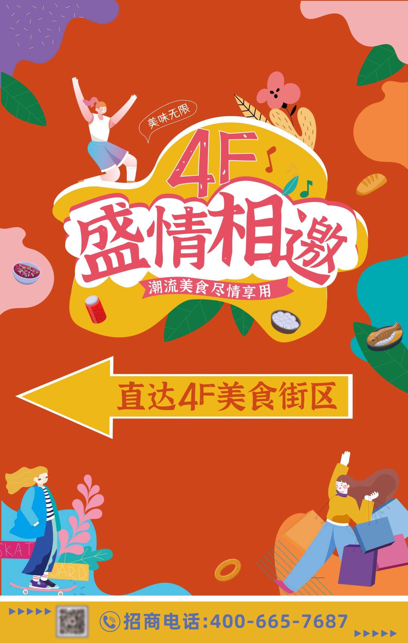 餐饮美食超市美食节街区指引路牌海报