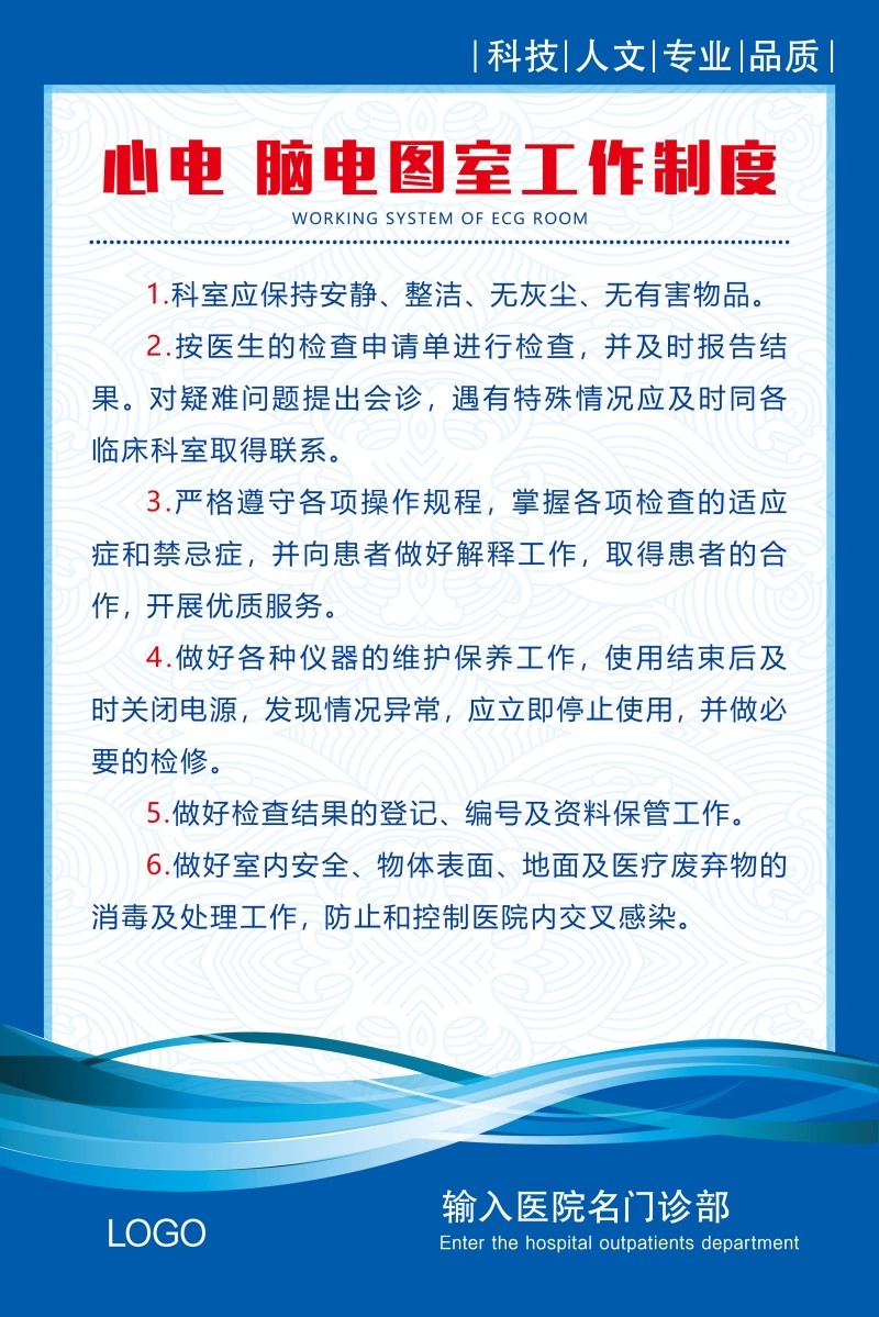 诊所医院心电图脑电图室工作制度牌