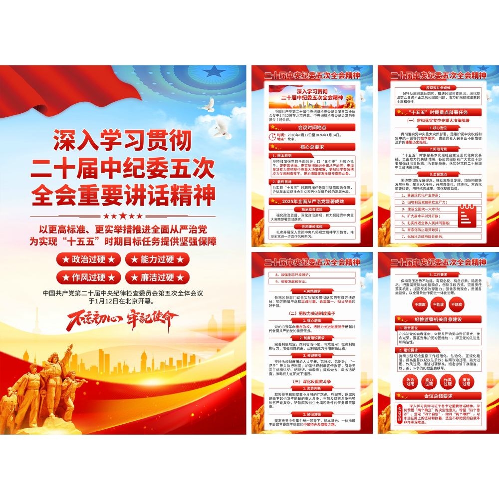 学习贯彻二十届中纪委五次全会精神海报套图挂画DM宣传单