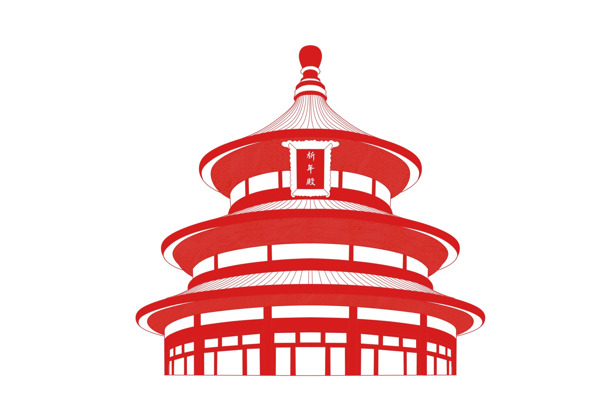 天坛剪影线稿免抠矢量素材