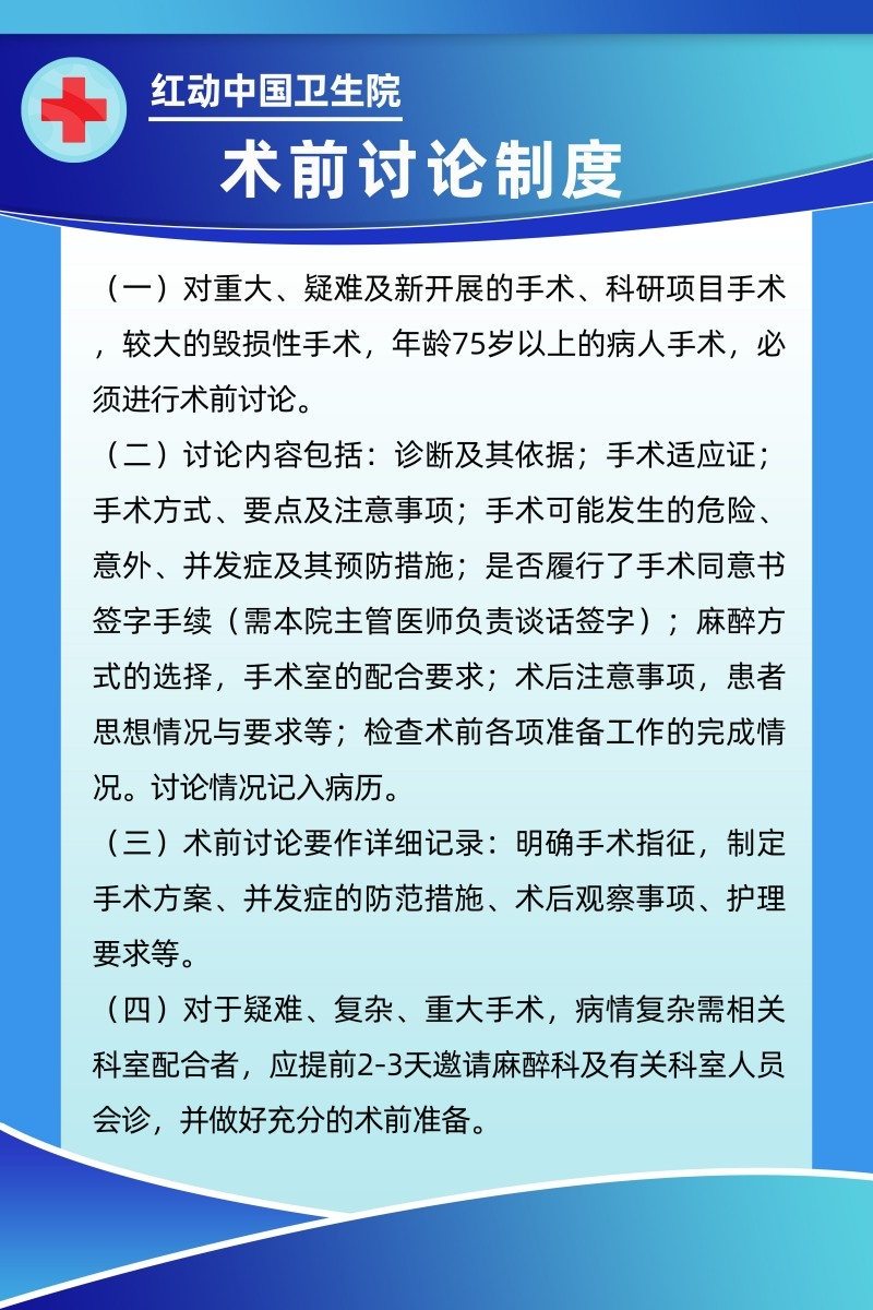 诊所医院术前讨论制度牌