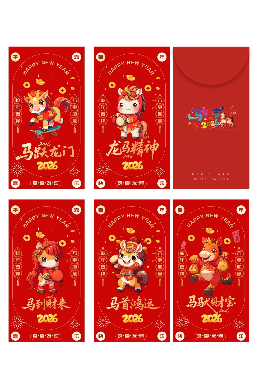 大气2026年马年新年系列红包设计