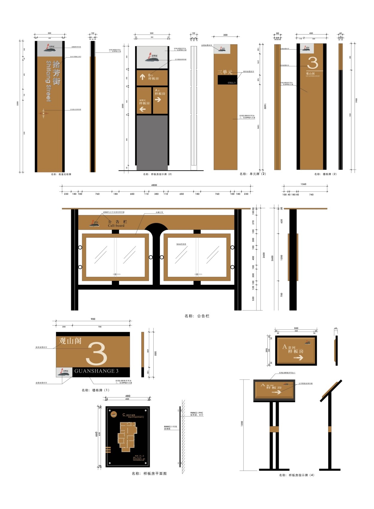 复古房地产小区标识全套导视系统指示牌 (13)