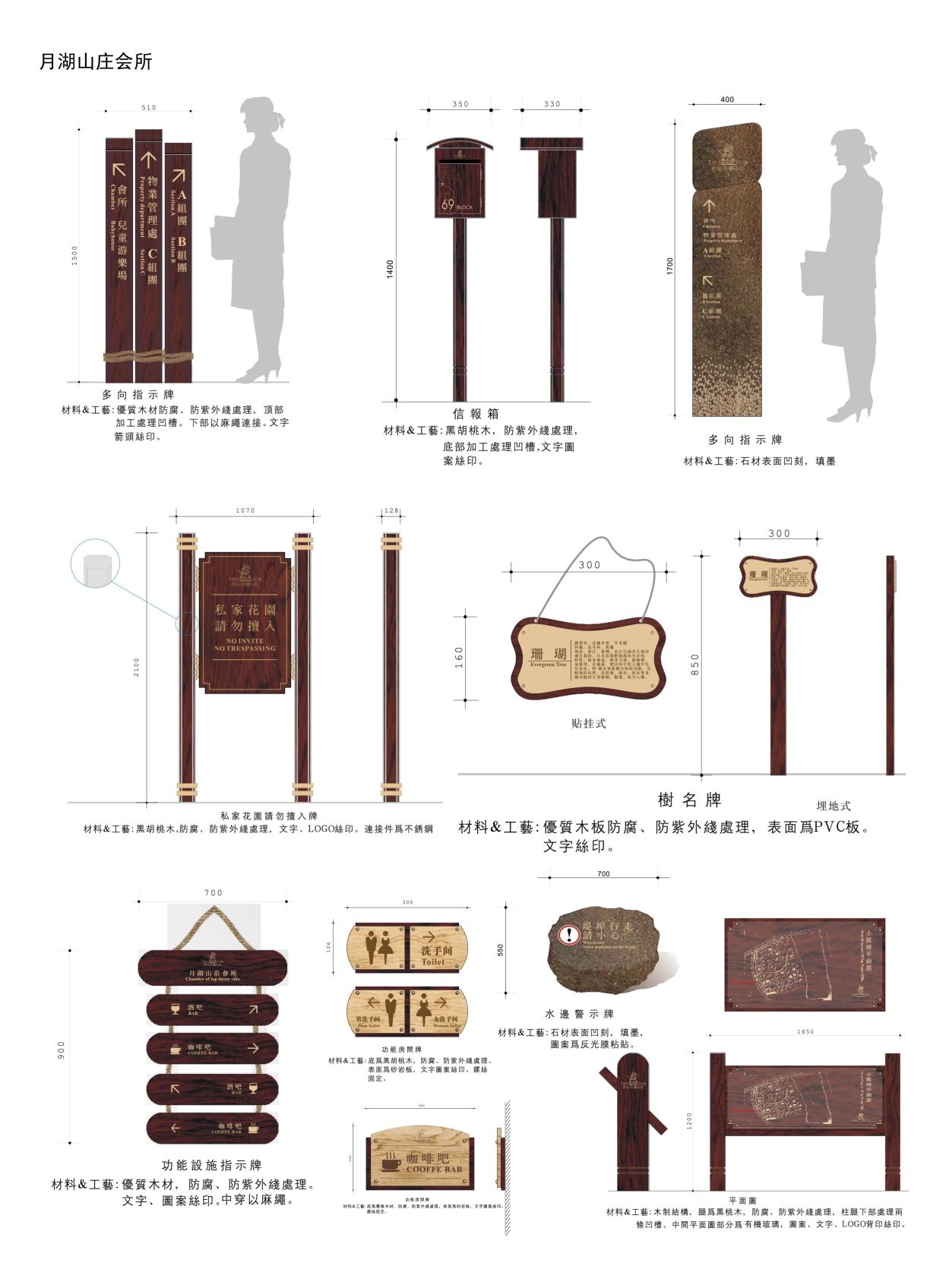 复古山庄会所环境标识全套导视系统指示牌