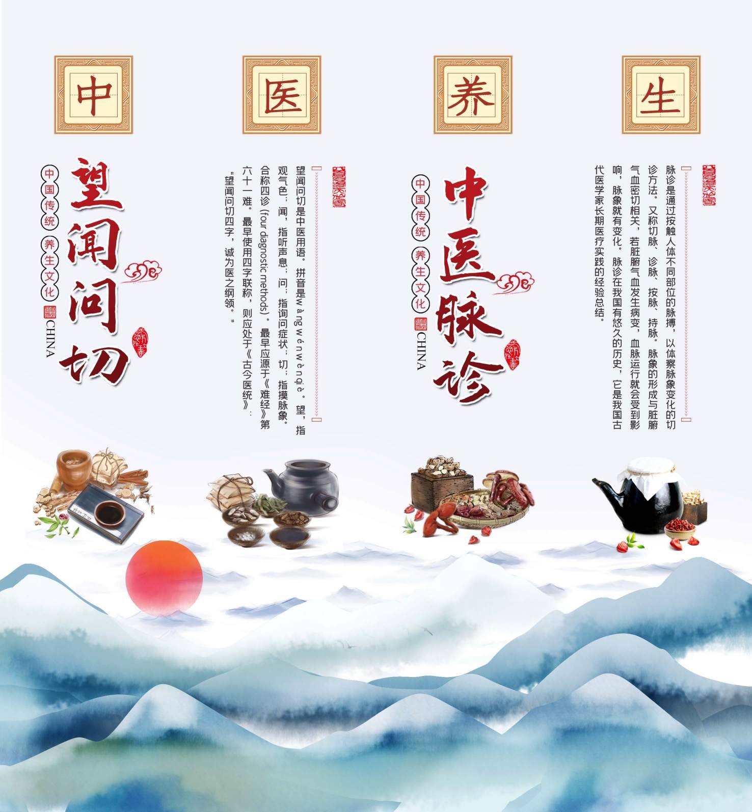 中医养生望闻问切中医脉诊海报