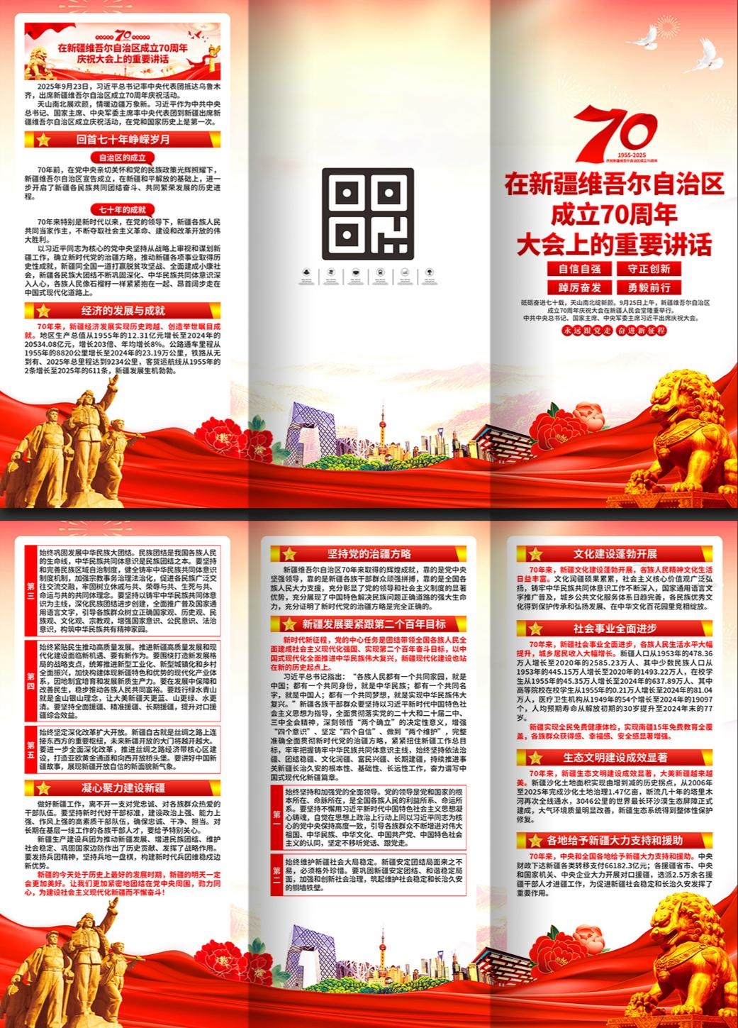 在新疆维吾尔自治区成立70周年上的讲话三折页