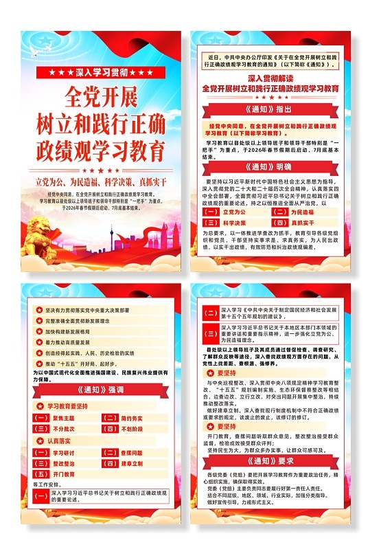 全党开展树立和践行正确政绩观学习教育海报CDR