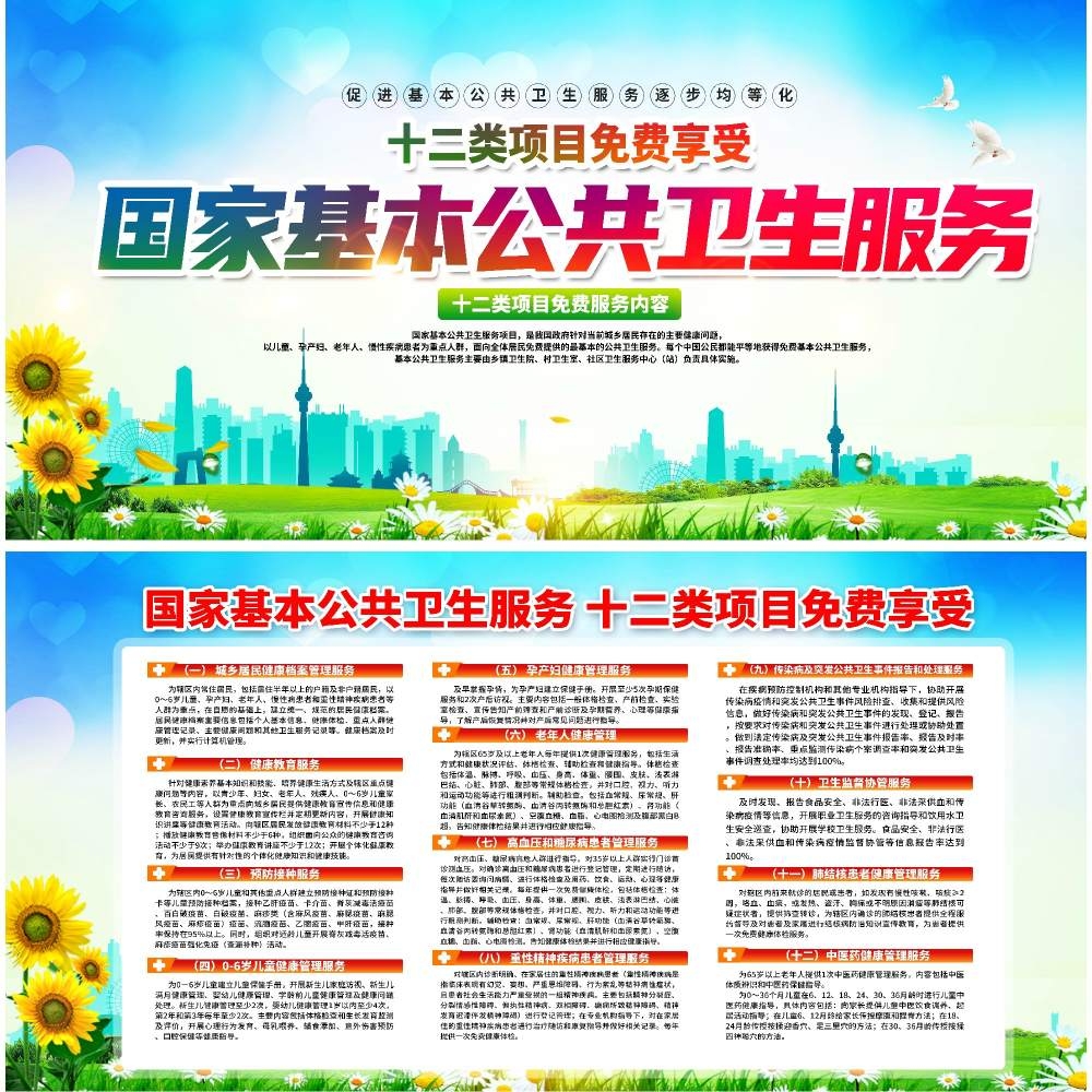 国家基本公共卫生服务十二类项目免费享受展板宣传栏