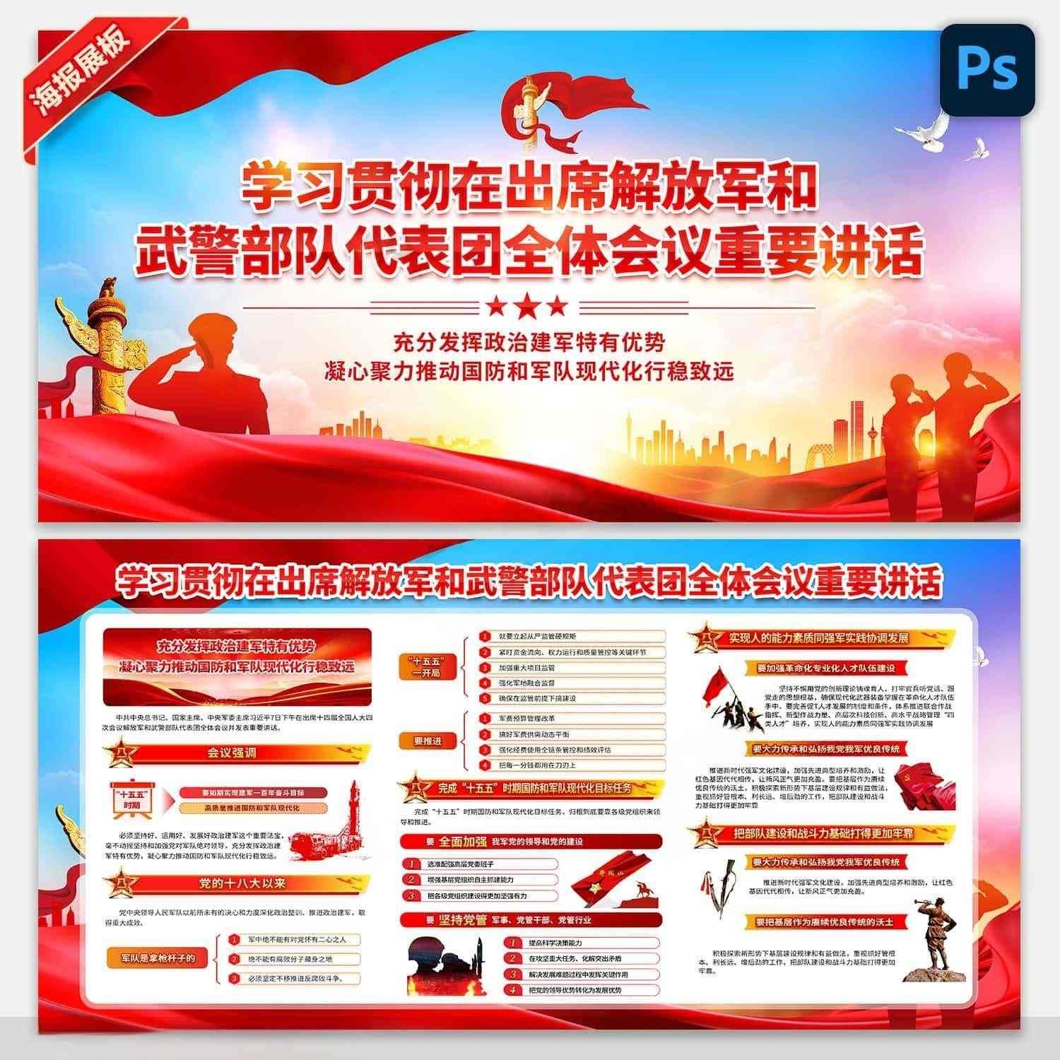 学习贯彻2026全国两会在出席解放军和武警部队代表团全体会议重要讲话展板宣传栏 (9)