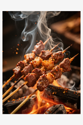 烧烤烤牛肉串摄影图片海报