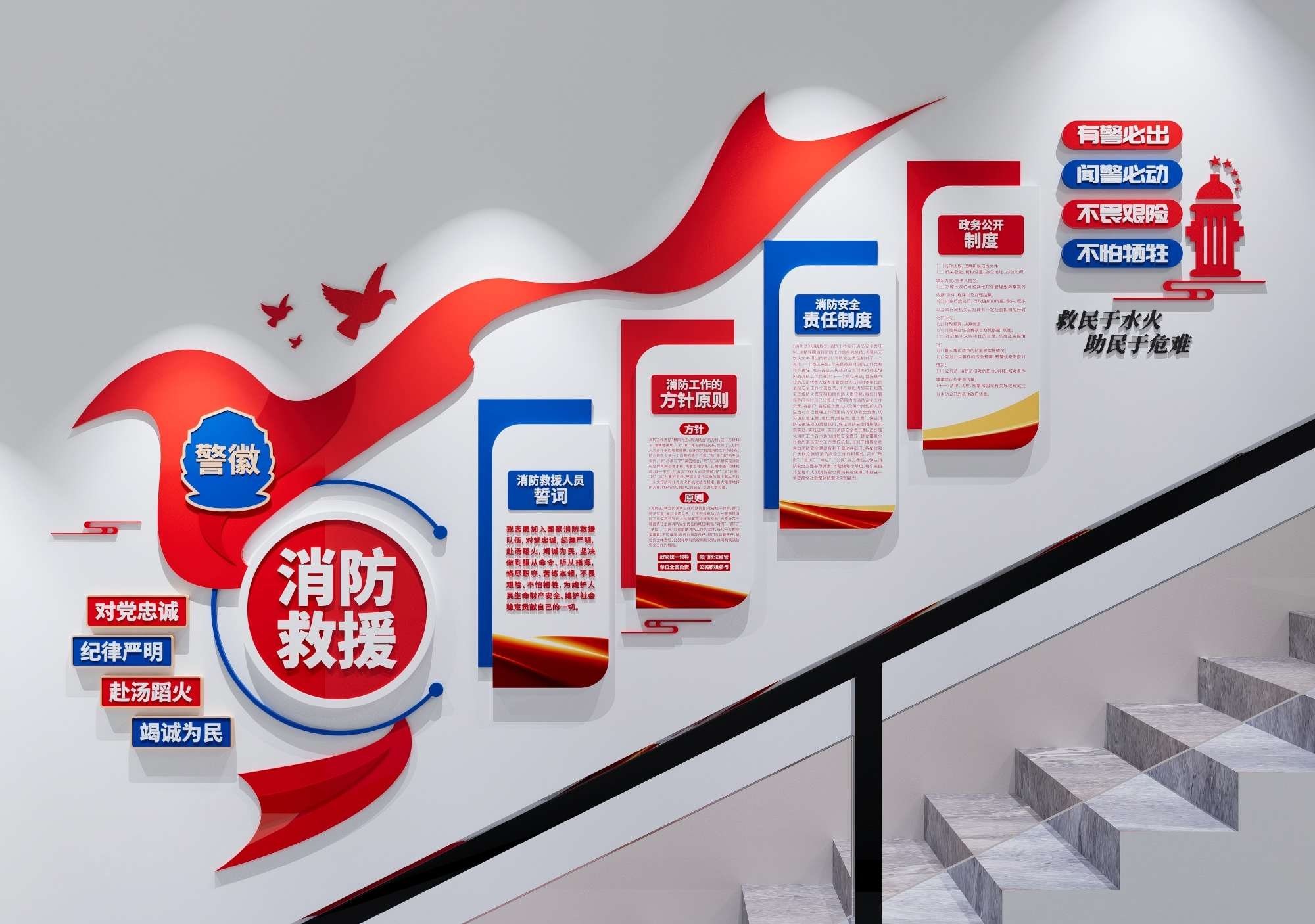 消防救援誓词方针原则消防安全责任制度楼道文化墙