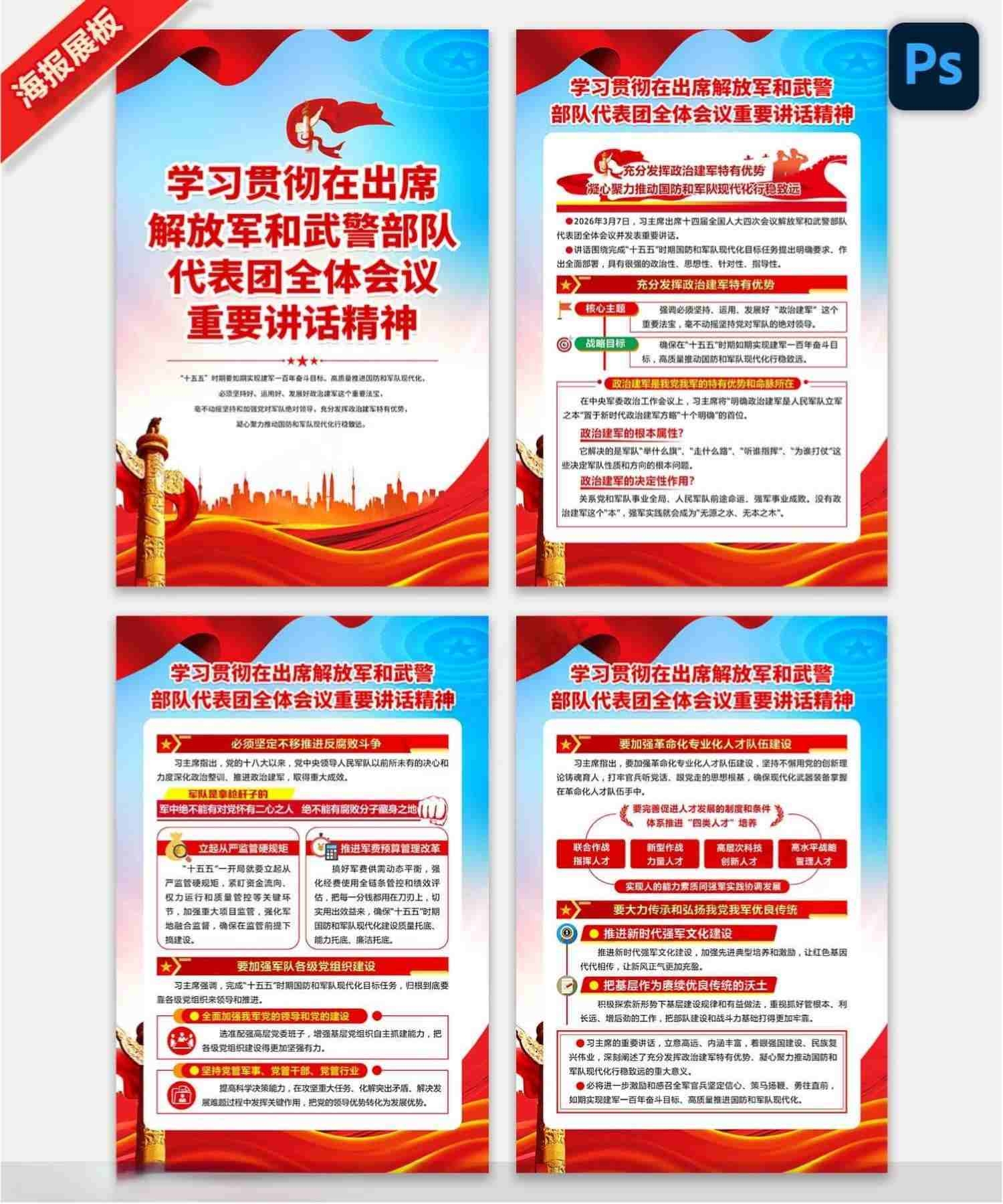 学习贯彻2026全国两会在出席解放军和武警部队代表团全体会议重要讲话海报套图挂画 (3)