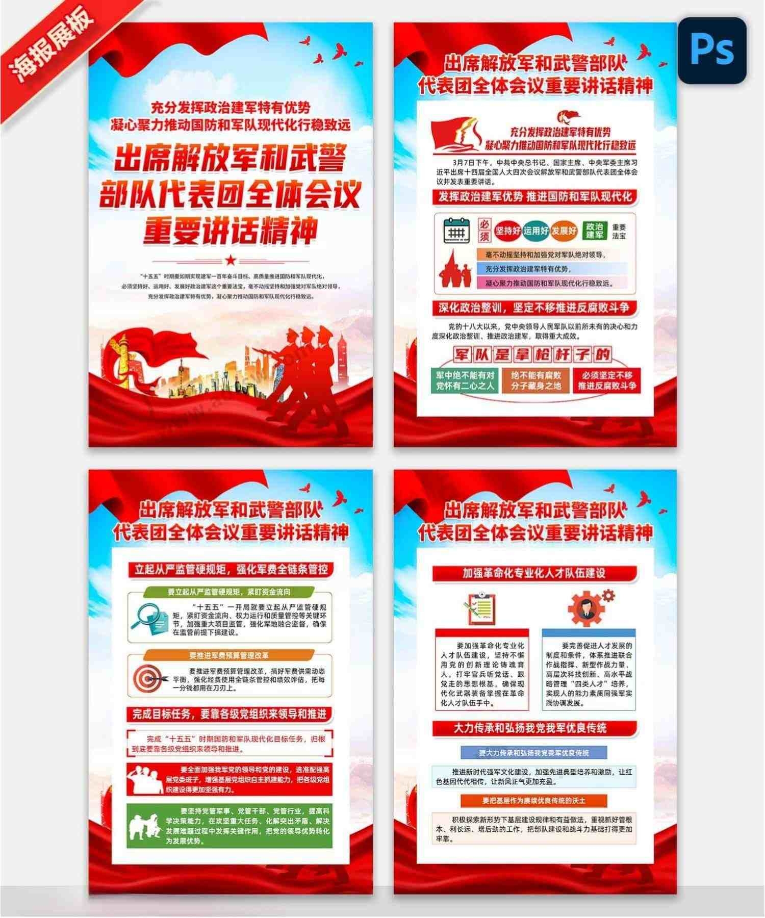 学习贯彻2026全国两会在出席解放军和武警部队代表团全体会议重要讲话海报套图挂画 (2)