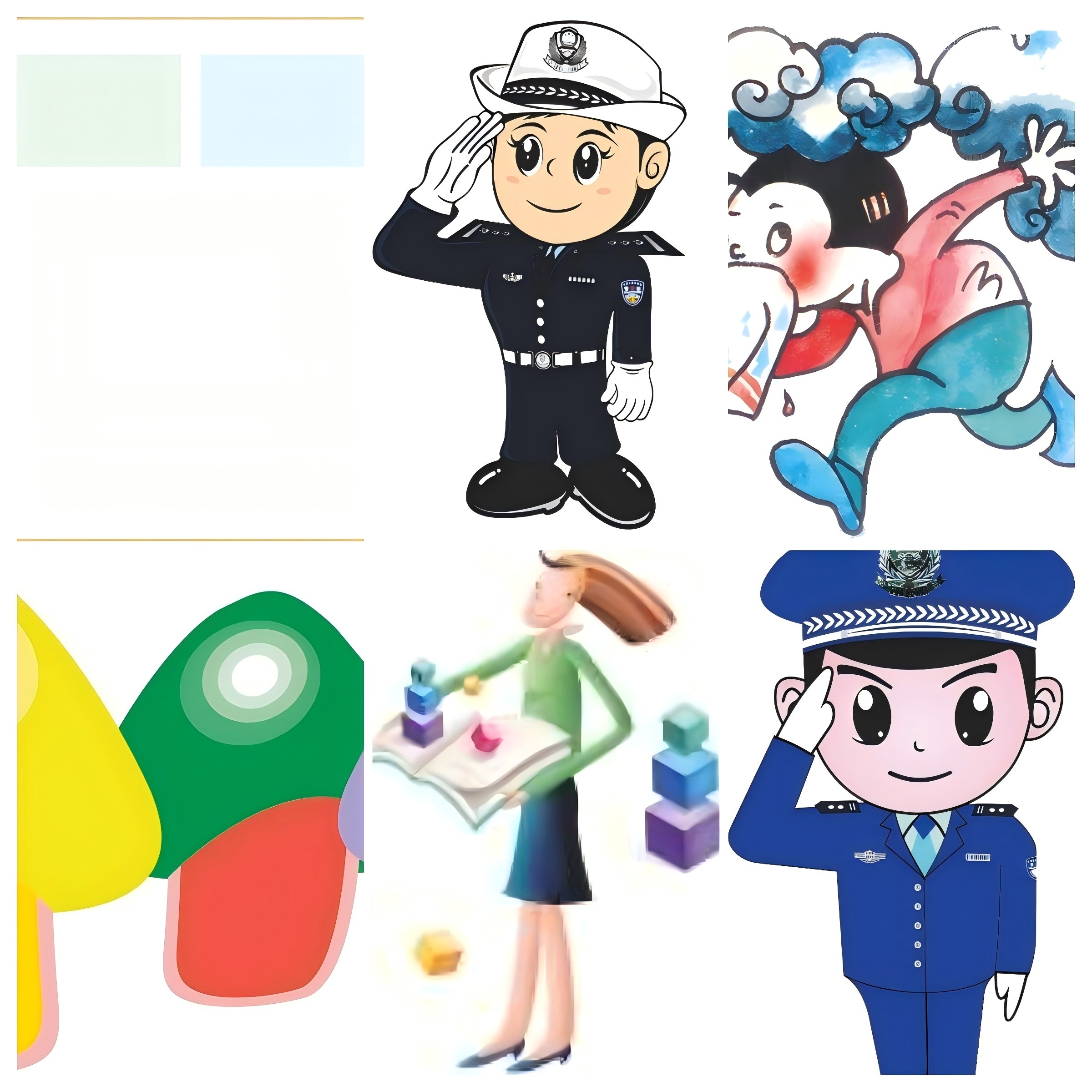 警察云朵简约手绘卡通图案免抠素材