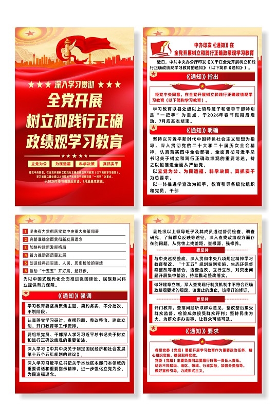 全党开展树立和践行正确政绩观学习教育挂画海报套图CDR