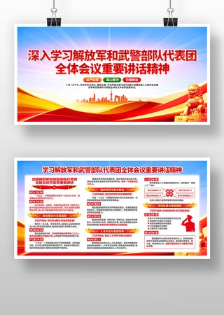 解放军武警部队代表团全体会议重要讲话精神展板宣传栏
